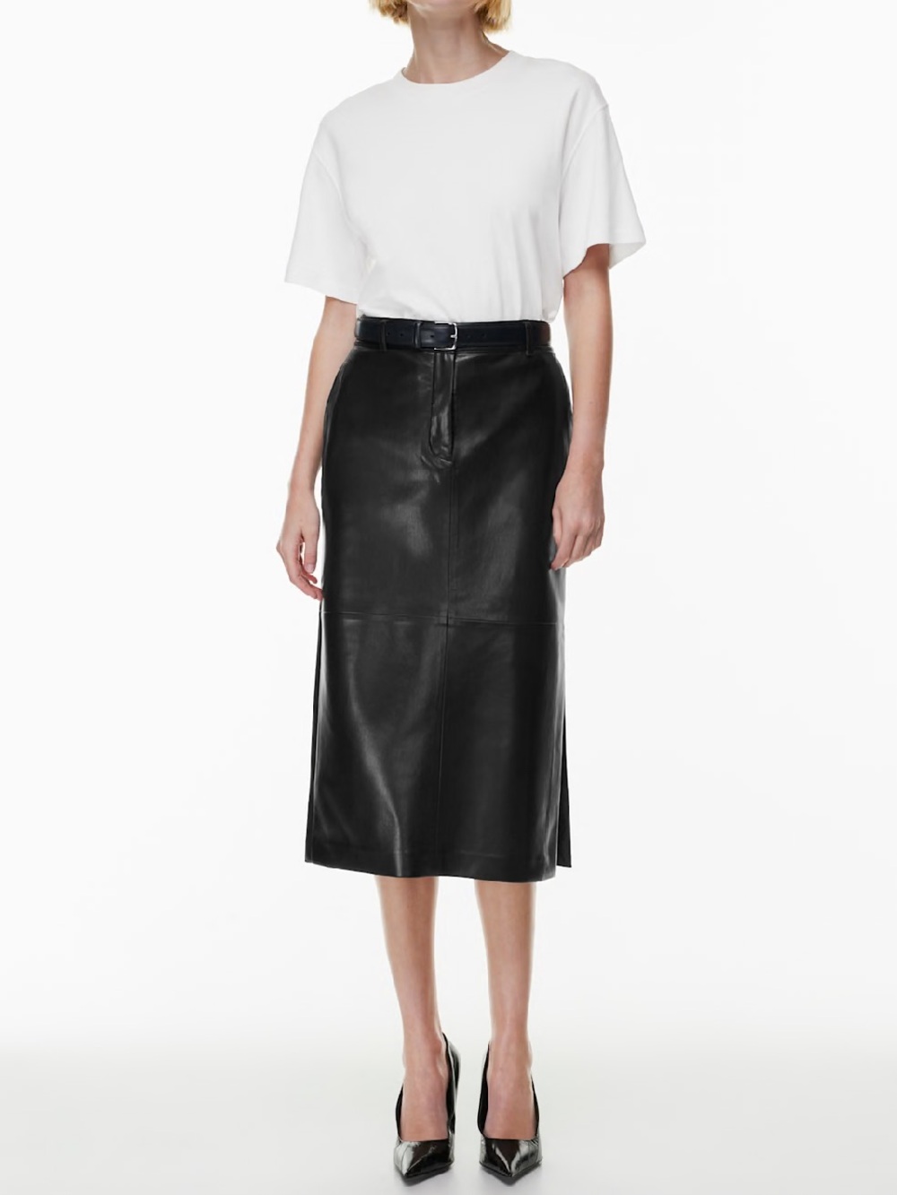 Babaton Frame Vegan Leather High-Rise Midi Skirt